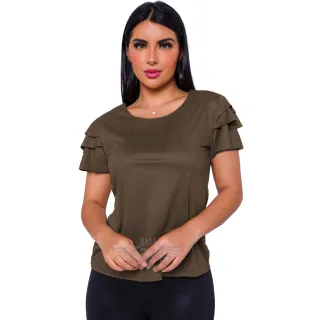 Blusa PREMIUM Manga Curta Suede BABADO 3 - Vermelho