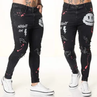 Calças masculinas premium estampadas super elastano skinny destroyed - Calça night on sorriso