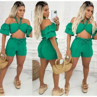 Cropped feminino e short curto conjunto duna - BEJE