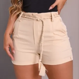 Bolso Removível Shorts Feminino Alfaiataria com Cordão - Nude