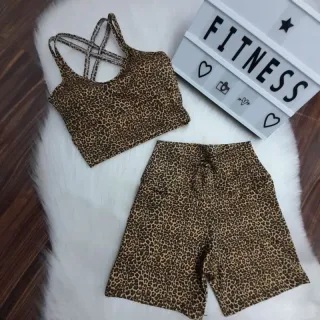 Treino Fitness Conjunto Top e Short Roupa de Academia Exercício - Exército
