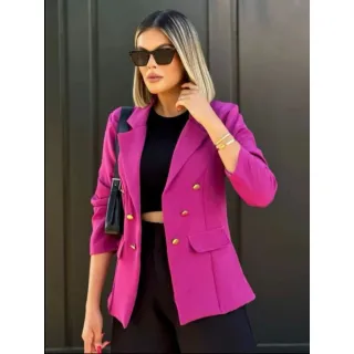 Sobretudo Feminino Maxi Longo Blazer Alfaiataria Casaquinho Com Botão - Preto