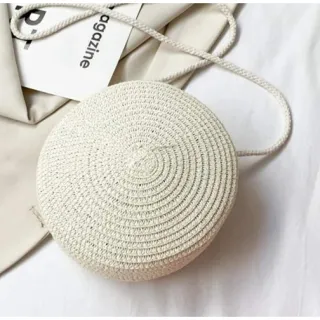 Rianna - Bolsa Redonda de Palha Feminina Transversal Tiracolo - Caramelo