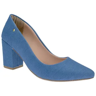 Scarpin Feminino Retro Conforto Salto Alto Lóris Bico Fino 8CM Macio - jeans