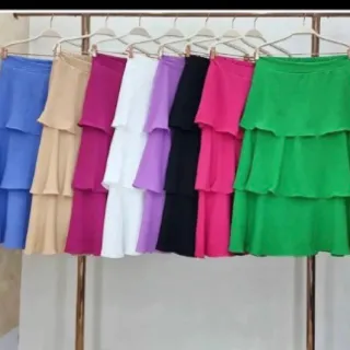 Saia midi elástico cintura 3 babados - Nude