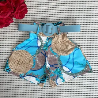 Short Feminino Malha Cintura Alta + Cinto. Moda Praia Verão - MODELO 2 ESTAMPA SORTIDA