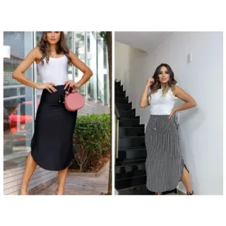 Saia Midi Suplex Canelado - Tamanho Único, Várias Cores - Vinho