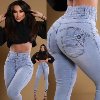 Modeladora Cós Alto Calça Jeans Empina Bumbum Strech Chapa Barriga - Jeans Lipo Cintura Alta Ziper