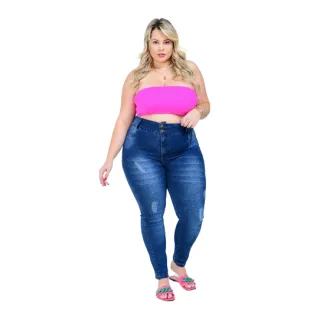 Calça Plus Size Jeans Feminina Cintura Alta com Elastano - 0467