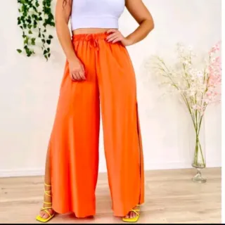 Moda Blogueira: Calça Pantalona Forrada Feminina com Fenda Lateral e Cordão - Tendência Cintura Alta - Preto