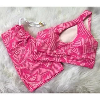 Conjunto de short com cordinha + top com bojo para academia - Neon alcinha