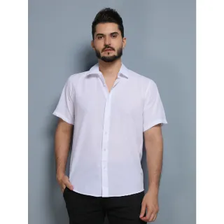 Camisa Social Masculina Manga Curto Slim Lisa Fácil C002 - Azul Marinho