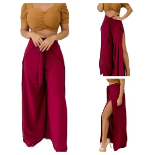 Transpassada Pantalona Envelope Calça - vermelho veste ate 46