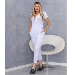 Calça Viscolycra Feminina Saruel Transpassada com Amarração e Bolso - Terracota