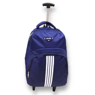 Mochila juvenil e adulto com rodinhas e alças de costas - preta listras brancas