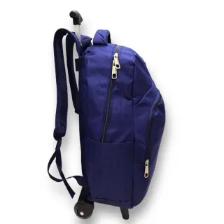 Mochila juvenil e adulto com rodinhas e alças de costas - preta listras brancas