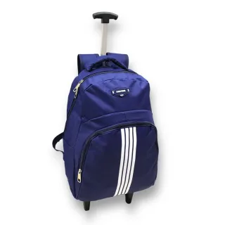 Mochila juvenil e adulto com rodinhas e alças de costas - preta listras brancas