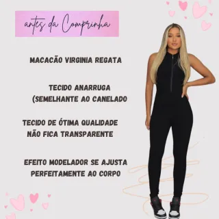 Moda Gringa Premium: Macacão Longo Regata Ziper Virginia - Balada Feminina - Preto