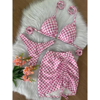 Shorts biquíni 3 em 1 cortininha com kit - Onça