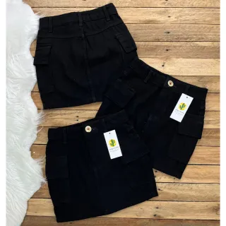 Saia Jeans Cintura Alta Hotpant Feminino - Forma Pequena, Sem Lycra - Saia com ilhós