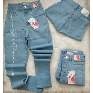 Calça feminina cintura alta sal e pimenta jeans - Forma PEQUENA/ bordado 0146