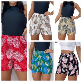 Bermuda Estampada Plus Size G1-G2-G3 Viscose - Kit com 3 Shorts Femininos - 3 Estampas variadas