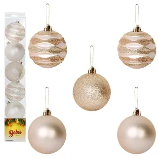 Kit 5 Peças Bola Natal Nº7 Grande Champanhe Vermelho Dourado Enfeite Decoração Arvore de Natal - Wave Vermelho