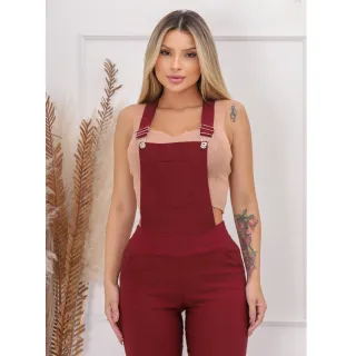 Linda Jardineira Salopete Feminina 2021 - Calça Bengaline, Bolso - Militar