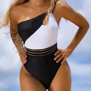 Lançamento Luxo Preto e Branco Body Maiô - Preto