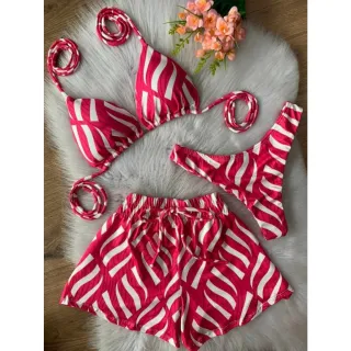 Conjunto biquini asa delta feminino, moda praia verao - Kit com 3 peças - Conchas