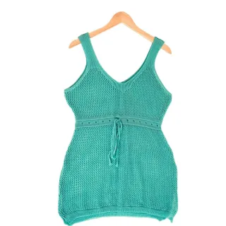 Moda Verão Tricot Blogueira: Saída Praia Curta Feminina Tendência Banho - Verde água