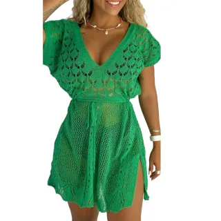 Moda Verao Tricot Acinturada Ajuste Fenda Curta Banho Saida de Praia - 6 Salmão