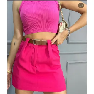 Short de Cintura Alta com Cinto - Saia Social Alfaiataria - Verde