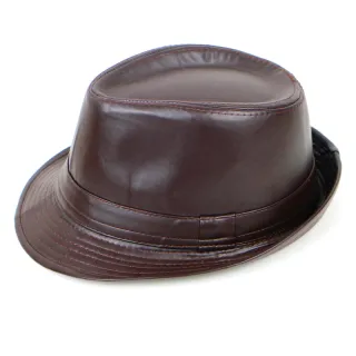 Couro sintético chapéu aba curta fedora - Preto