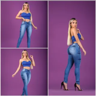 Calça Jeans Feminina Cintura Alta Levanta Bumbum Skinny Com Lycra - PRETO NAVALHADA JOELHO