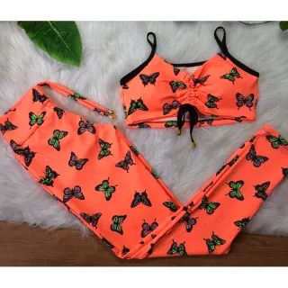 Top com bojo e conjunto de legging com cordinha perfeito para atividades físicas - Borboletas 🦋  top lateral