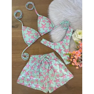 Shorts biquíni 3 em 1 cortininha com kit - Onça