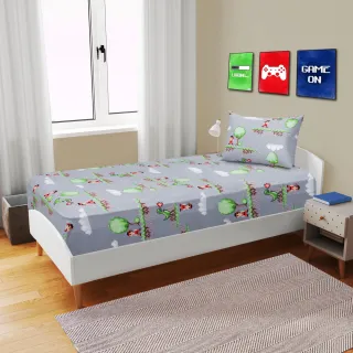 Lençol Infantil Solteiro em Malha com Elástico - Jogo de Cama Antialérgico - Algodão - Super Game