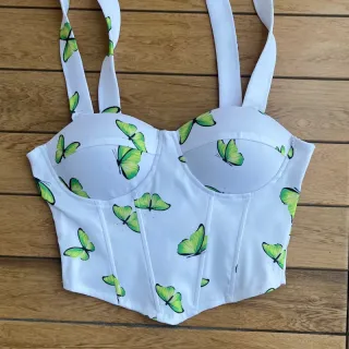 Corset com bojo floral onça amarrar no ombro, colorido e candy colors - 5-bolinha candy