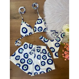 Shorts biquíni 3 em 1 cortininha com kit - Onça