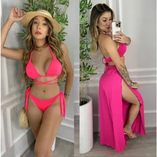 Moda praia feminina: conjunto de biquíni e calça pantalona para saída - KIT ESTAMPA I- ASA DELTA