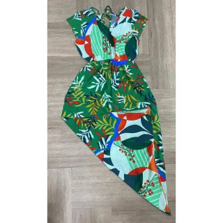 Moda Evangélica Vestido Estampado Manga Curta Viscose Fenda Lateral - estampa 15