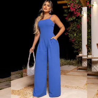 Luxo Macacão Pantalona Alcinha Fechada Costa - Promoção - Preto