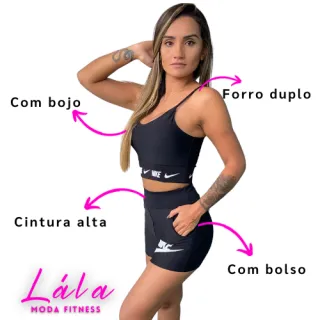 Conjunto Fitness Feminino Top Com Bojo e Short Bolso, Suplex com Ótima Elasticidade - Conjunto Branco