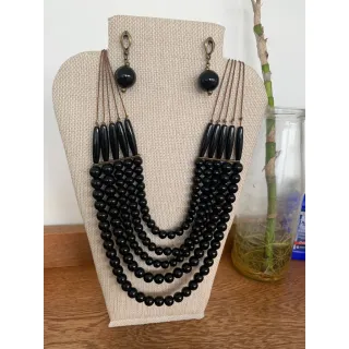 Moda Afro Feminino - Conjunto Triplo Colar Couro e Brincos Vintage Etnico - Mod 4