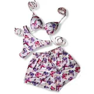 Conjunto biquini asa delta feminino, moda praia verao - Kit com 3 peças - Conchas