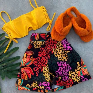 Estampado Feminino Social Curto