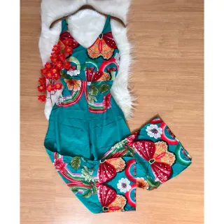 Coleção Verão Macacão Estampado Viscose Longo - Estampa 18