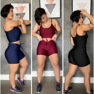 Conjunto Suplex Feminino Top Academia e Short Cintura Alta Fitness - Azul