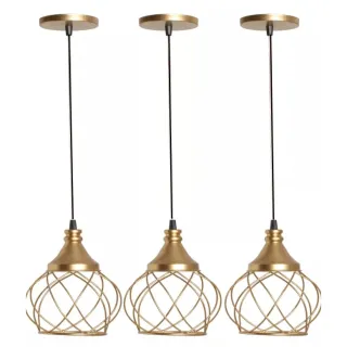 Lustre Industrial Pendente Aramado Esfera - Cabo Preto - Dourado